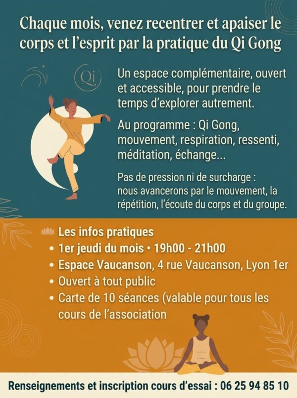 Cours de Qi Gong à Lyon Affiche mensuelle de Qi Gong à Lyon